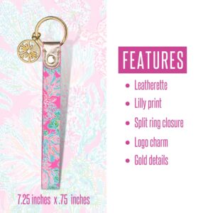 Lilly Pulitzer Durable Pink Leatherette Strap Key Chain, Cute Wristlet Keychain Accessory with Flat Metal Ring, Seaing Things