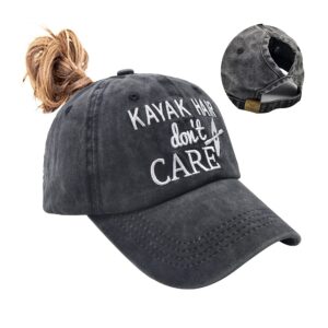 Waldeal Women's Kayak Hair Don't Care Embroidered Ponytail Hat, Adjustable Dad Hat Washed Baseball Cap Black