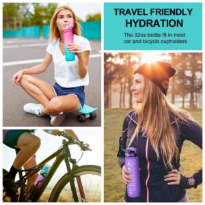 32OZ Motivational Fitness Sports Water Bottle with Straw & Time Maker, BPA-free, Tritan Plastic, Leak-proof Ensure you Stay Hydrated Throughout The Day for Gym, Outdoor Sports (Omber: Rose Serenity)