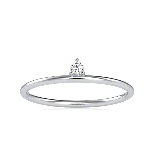 0.04 Carat Round Natural Diamond Wedding Ring for Women in 10k White Gold (I-J, SI1-SI2, cttw) Solitaire Style Size 7.5 by VVS Gems