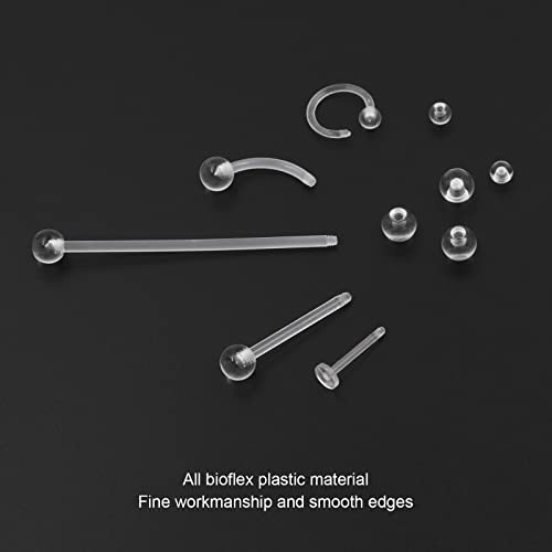 PiercingArt 36pcs Clear Piercing Retainers Bioflex Plastic Jewelry for Nipple Tongue Nose Septum Eyebrow Belly Earrings Tragus Helix Cartilage Industrial Lip Labret Rings Studs For Surgery Mri