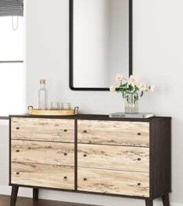 Signature Design by Ashley Piperton Contemporary Scandinavian 6 Drawer Dresser, Two-Tone Black