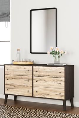 Signature Design by Ashley Piperton Contemporary Scandinavian 6 Drawer Dresser, Two-Tone Black