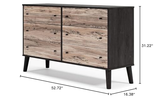 Signature Design by Ashley Piperton Contemporary Scandinavian 6 Drawer Dresser, Two-Tone Black