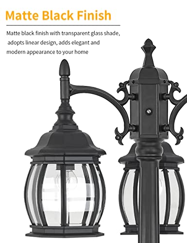 CMRCOZIRA Dusk to Dawn Vintage Outdoor Post Light 82.7"H 3-Headed Lamp Post with Outlet IP65 Waterproof Street Lantern 3 Light Black Clear Glass Outdoor Lamp Post Lights E26 Outdoor Street Light Yard