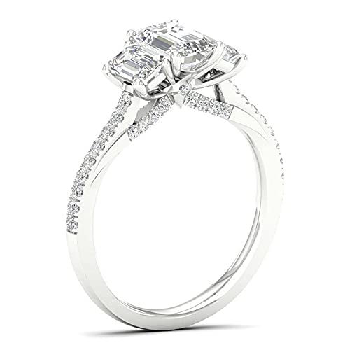 2 1/5 Ct Emerald Shape White Cubic Zirconia Three Stone & Side Stone Wedding Engagement Ring In 14K White Gold Plated 925 Sterling Silver (2.20 Cttw) Ring Size -7