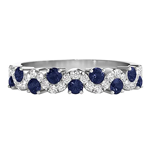 2 1/2 CT Round Shape Simulated Blue Sapphire & White Cubic Zirconia Womens Wedding Engagement Ring in 14K White Gold Plated 925 Sterling Silver (2.50 Cttw) Ring Size -10.5