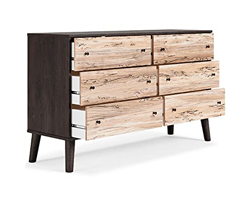 Signature Design by Ashley Piperton Contemporary Scandinavian 6 Drawer Dresser, Two-Tone Black