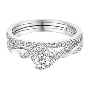 2 CT Round Shape White Cubic Zirconia Rope Bypass Wedding Engagement Bridal Ring with Band in 14K White Gold Plated 925 Sterling Silver (2 Cttw) Ring Size -7