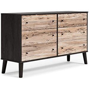 Signature Design by Ashley Piperton Contemporary Scandinavian 6 Drawer Dresser, Two-Tone Black