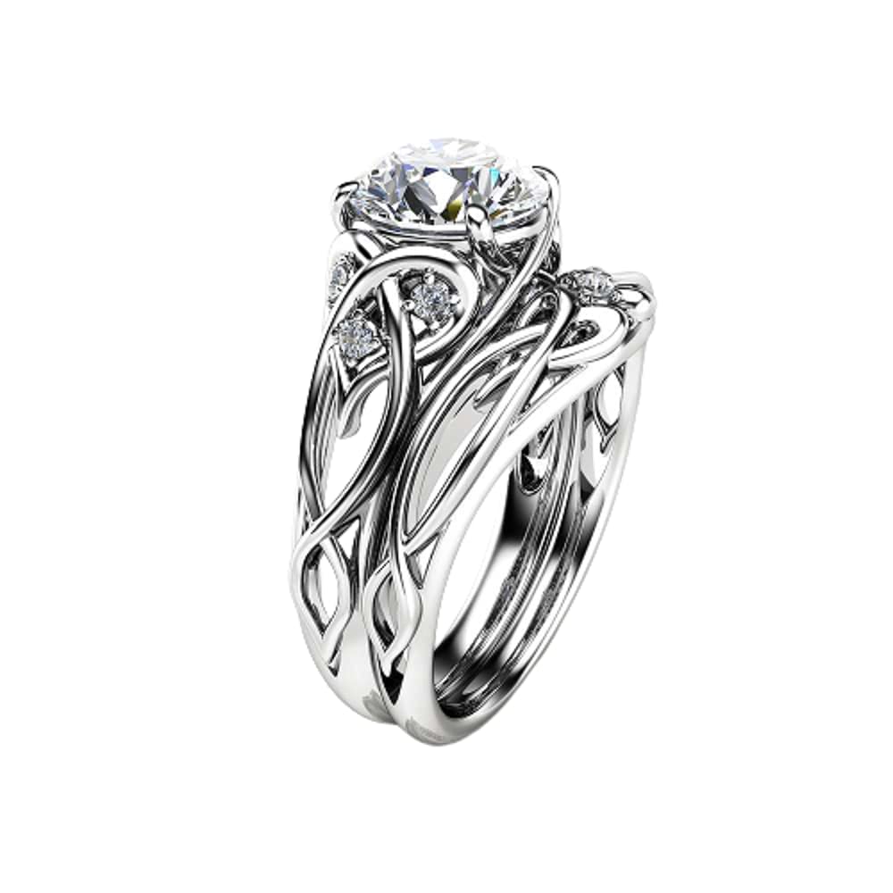 USL Collection 1 CT Round Cubic Zirconia Celtic Knot Bridal Wedding Ring Set 14k White Gold Finish Ring Size-8