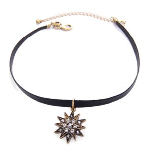 Yifnny Choker Necklaces for Women, Star Layered Pendant Necklace Multilayer Necklace Vintage Choker with Teardrop Chain & Black Leather Choker Gothic Layered Necklace for Women (Star)