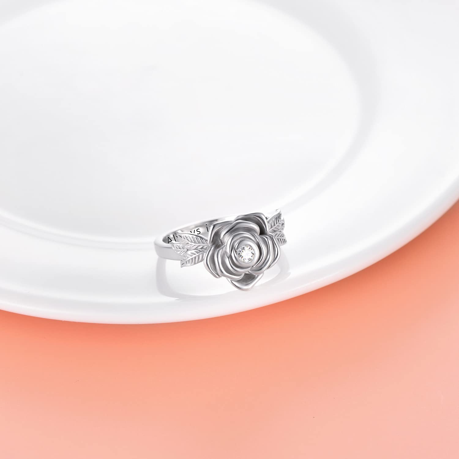 Rose Flower Cremation Urn Ring Holds Loved Ones Ashes 925 Sterling Silver Always in My Heart Cremation Keepsake Ring Memorial Jewelry Gift for Women (7)