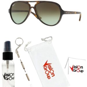 Ray-Ban RB4125 Cats 5000 Sunglasses + Vision Group Accessories Bundle (Light Havana/Green Gradient Brown (710/A6))