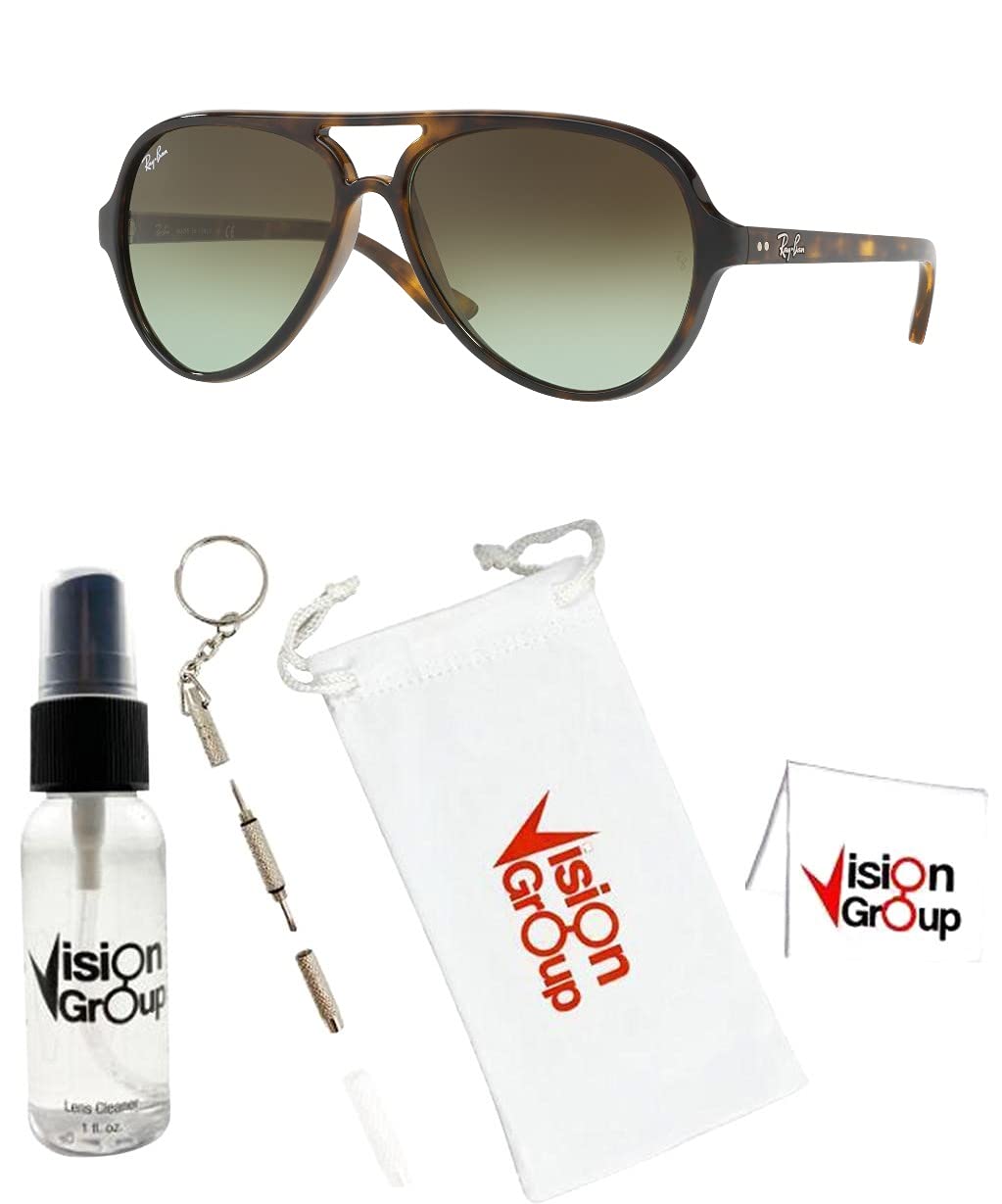 Ray-Ban RB4125 Cats 5000 Sunglasses + Vision Group Accessories Bundle (Light Havana/Green Gradient Brown (710/A6))