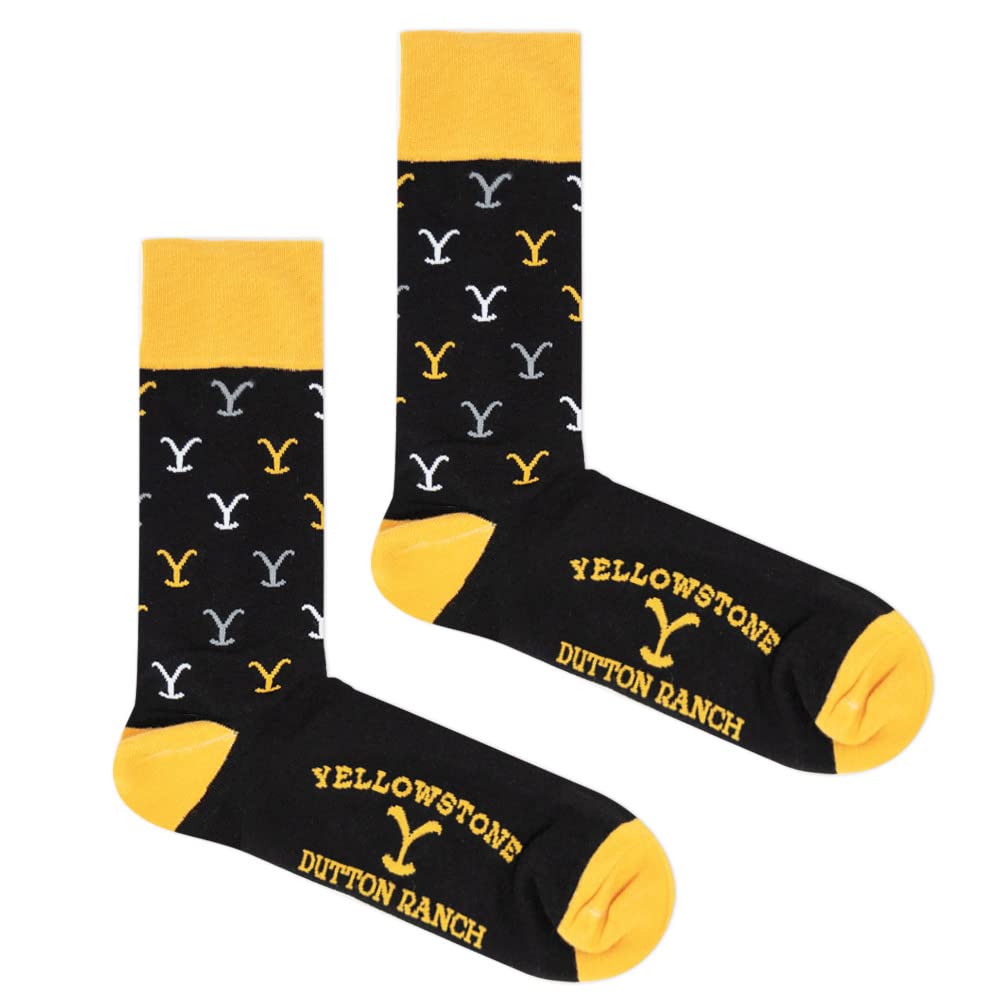 Yellowstone Dutton Ranch Black/Yellow Socks - Officially Licensed