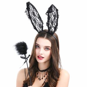 Aceorna Lace Hairband Black Cat Ears Hair Hoop Sexy Bunny Ear Headband Party Decoration Headdress Cosplay Headwear Costume Hair Accessories for Halloween,Christmas,Masquerade,Nightclubs