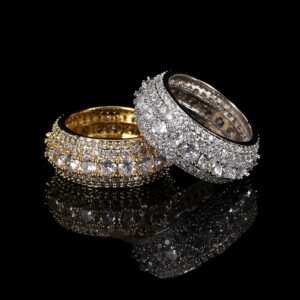 Apzzic 10mm Iced Out Gold Plated 5 Row Cubic Zirconia Diamond Hip Hop Eternity Band Engagement Ring for Men Women Gold Size 9