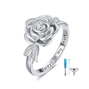 rose flower cremation urn ring holds loved ones ashes 925 sterling silver always in my heart cremation keepsake ring memorial jewelry gift for women (7)