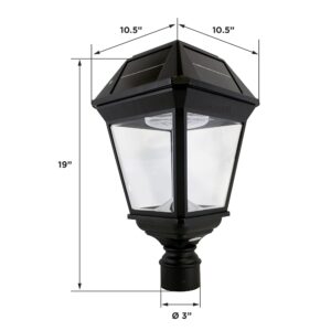 Gama Sonic Imperial III Solar Post Light, Black Aluminum and Glass, Outdoor Lamp, 300 Lumen Dual Color Temperature, 3-inch Fitter for Lamp Posts or Pier Mount (Sold Separately) 97K012