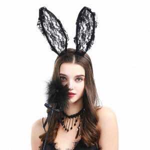 Aceorna Lace Hairband Black Cat Ears Hair Hoop Sexy Bunny Ear Headband Party Decoration Headdress Cosplay Headwear Costume Hair Accessories for Halloween,Christmas,Masquerade,Nightclubs