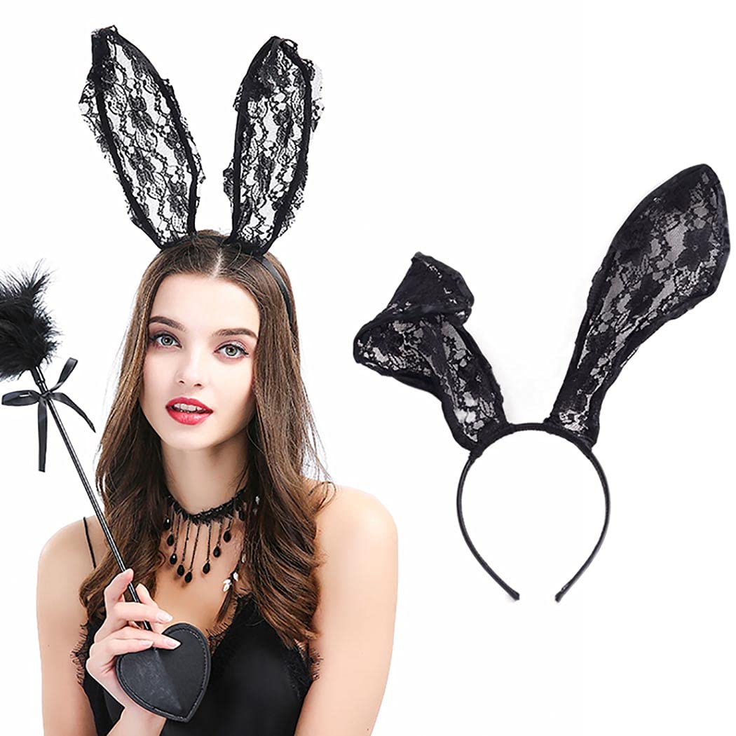 Aceorna Lace Hairband Black Cat Ears Hair Hoop Sexy Bunny Ear Headband Party Decoration Headdress Cosplay Headwear Costume Hair Accessories for Halloween,Christmas,Masquerade,Nightclubs