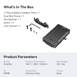 SmallRig V Mount Battery Adapter Plate with PD 65W USB-C Quick Charger, QC protocol USB-A, D-TAP, 8V & 12V DC Port, 15 mm Rod Clamp and Light Indicator, for Camera, Monitor, Transmitter, Phone - 3203B