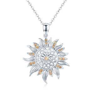 AOVEAO Sunflower Necklace S925 Sterling Silver Sunflower Jewelry Sunflower Pendant Summer Jewelry For Women