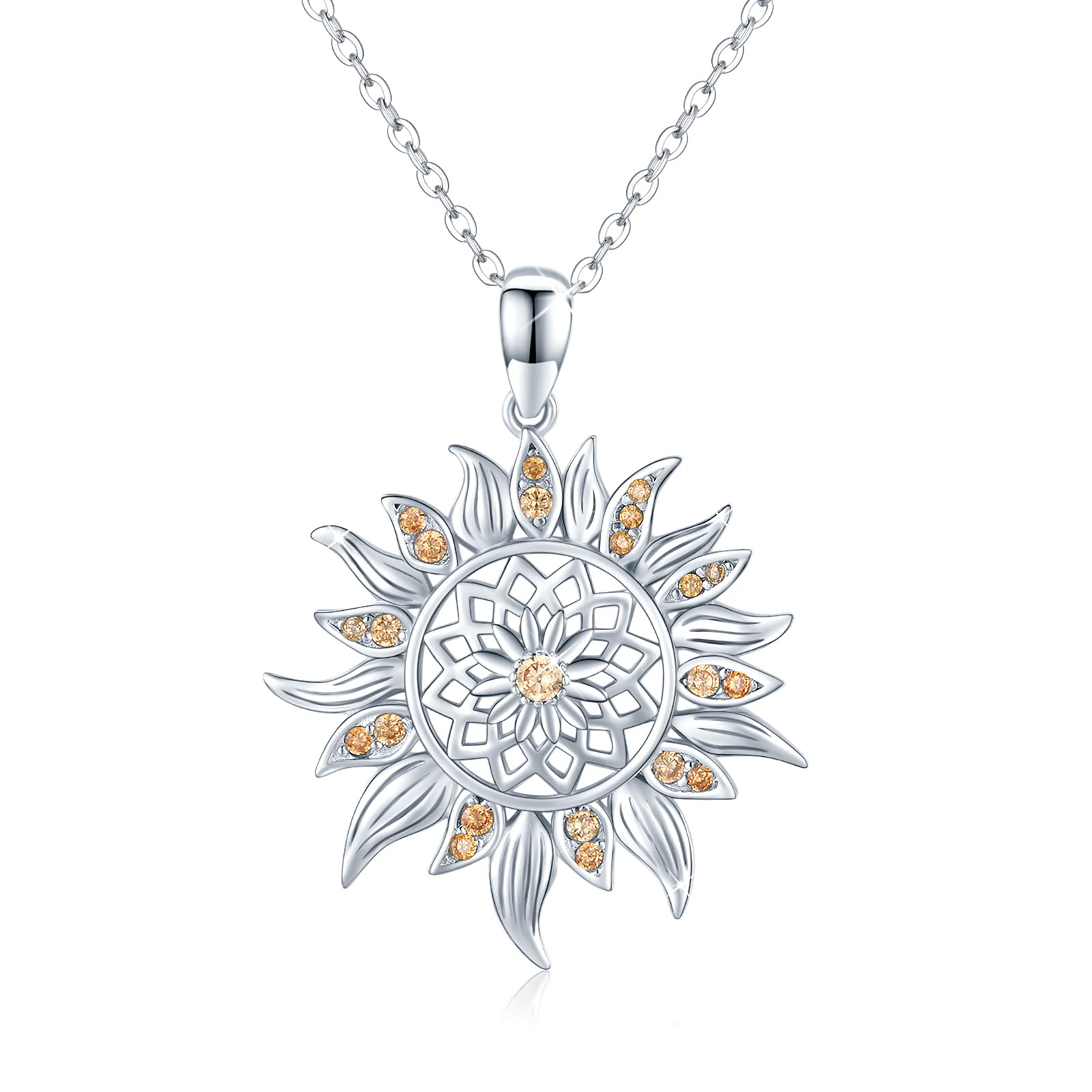 AOVEAO Sunflower Necklace S925 Sterling Silver Sunflower Jewelry Sunflower Pendant Summer Jewelry For Women