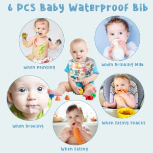 2ooya 6 Pcs Baby Feeding Bibs Toddler Waterproof Bib Set with Crumb Catcher Pocket Infant Adjustable Baby Teething Bib Babies Food Bibs Keepsake Gift for Baby Shower Christmas New Year, 6-12 Months