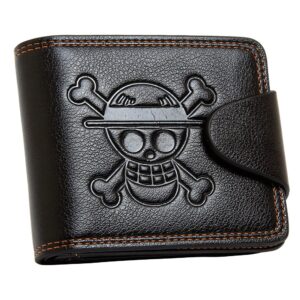 YJacuing One Piece Wallet - Straw Hat Pirates Jolly Roger Anime Stylish Bifold Wallet for Men (Faux Leather)