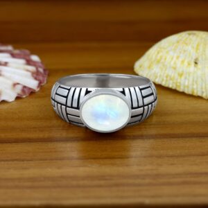 MIRRAMOR Moonstone Solitaire Ring, Ring For Women, White Stone Ring For Women, Single Stone Ring For Women, Ring Size 10