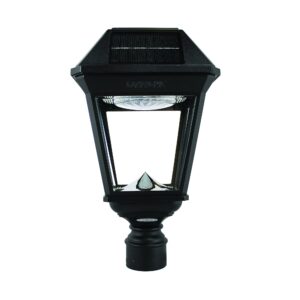 gama sonic imperial iii solar post light, black aluminum and glass, outdoor lamp, 300 lumen dual color temperature, 3-inch fitter for lamp posts or pier mount (sold separately) 97k012