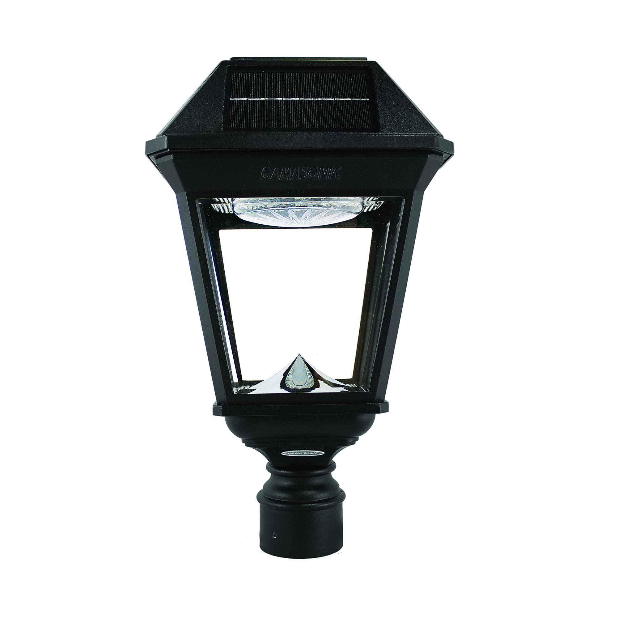 Gama Sonic Imperial III Solar Post Light, Black Aluminum and Glass, Outdoor Lamp, 300 Lumen Dual Color Temperature, 3-inch Fitter for Lamp Posts or Pier Mount (Sold Separately) 97K012