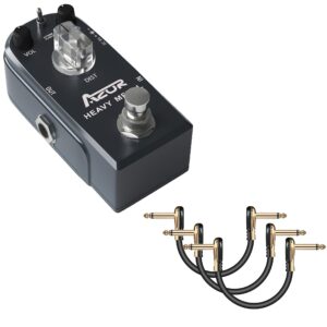 azor heavy metal distortion guitar effect pedal with guitar effect pedal cables 3 pack (gold)