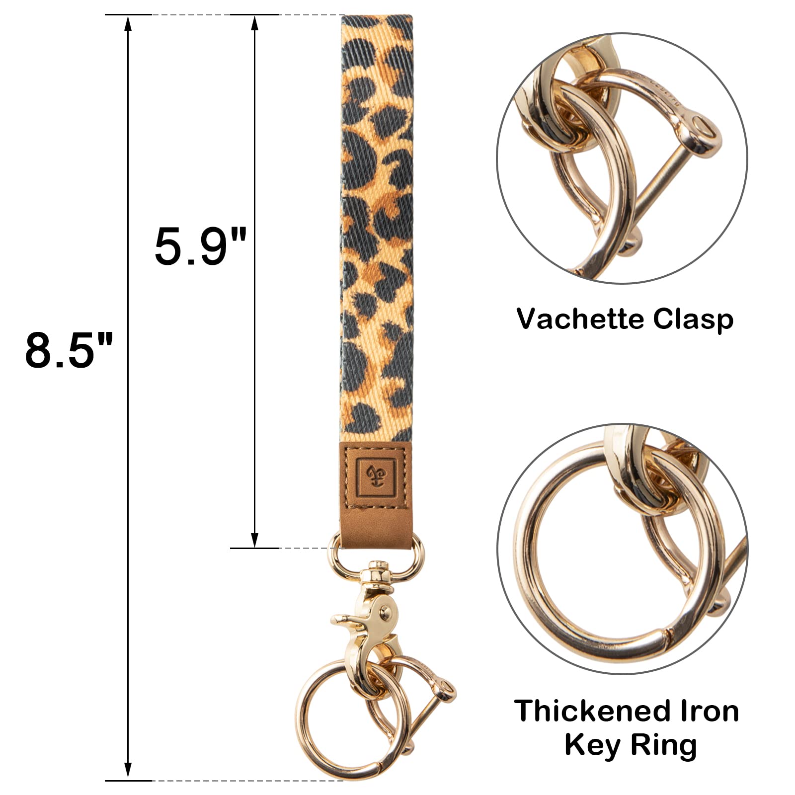 MNGARISTA Hand Wrist Lanyard Key Chain, Cool Keychain Wristlet, Wristlet Strap with Car Keychain, Leopard