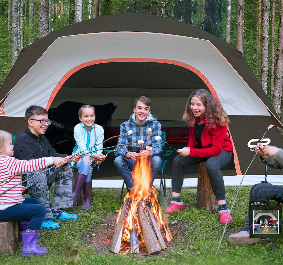 CAMPROS CP Tent 6 Person-Camping-Tents, Waterproof Windproof Family Dome Tent with Top Rainfly, Large Mesh Windows, Double Layer, Easy Set Up, Portable with Carry Bag - Brown