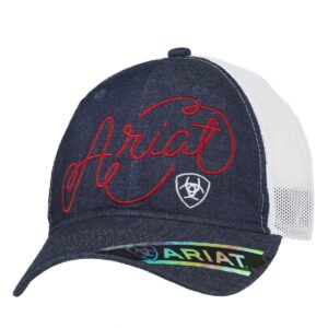 ariat ladies adjustable slide closure w/cursive logo denim mesh back hat