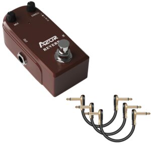 azor spring reverb guitar effect pedal with guitar effect pedal cables 3 pack (gold)