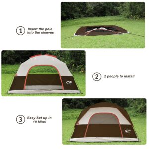 CAMPROS CP Tent 6 Person-Camping-Tents, Waterproof Windproof Family Dome Tent with Top Rainfly, Large Mesh Windows, Double Layer, Easy Set Up, Portable with Carry Bag - Brown