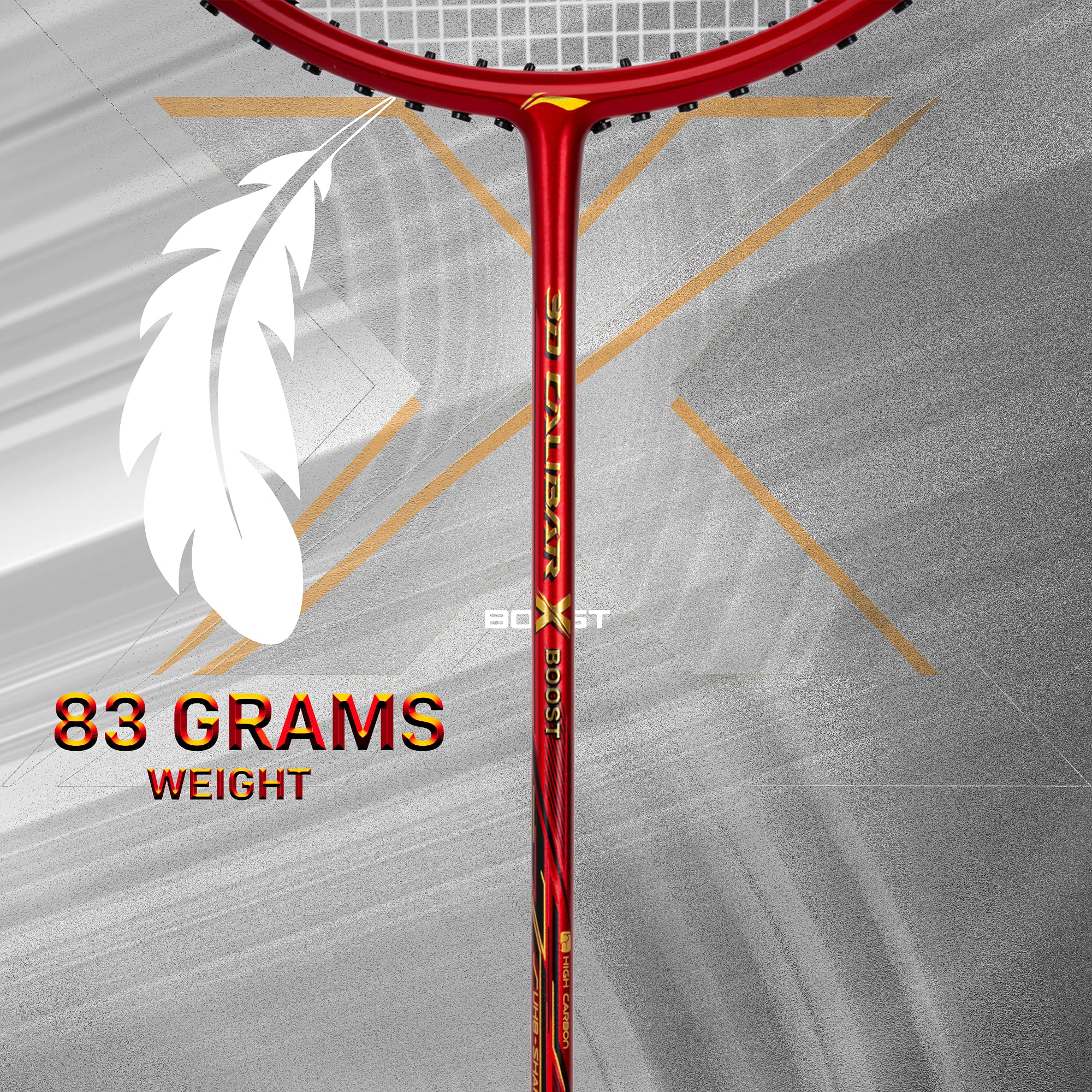 3D Calibar X Boost Carbon Graphite Strung Racquet, 83 Grams, 30 Lbs String Tension and Free Full cover(Red/Black)