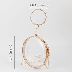 Cirilla Women Acrylic Transparent Round-Cake Clutch Evening Handbag Jeweled Ring Handle for Wedding Cocktail Party Banquet (clear)