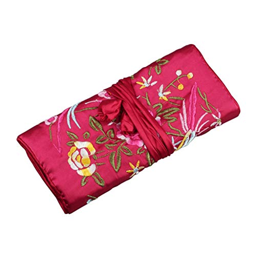 SOFEA Oriental Silk Jewellery Roll Wrap Jewelry Pouch Organizer Travel Storage Case