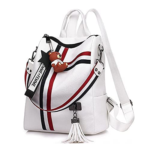 Taremoci women's backpack handbag large capacity leather bag cute women's mini backpack, black, white (White)