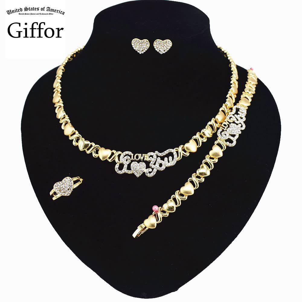 Giffor Jewelry Sets for Women 14K Gold Filled Necklace and Earrings Gifts Bracelets Wedding Jewelry