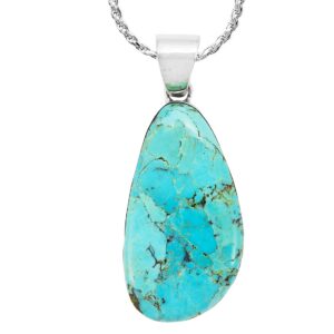 Turquoise Pendant Necklace 20" Sterling Silver 925 Genuine Gemstones (Turquoise)