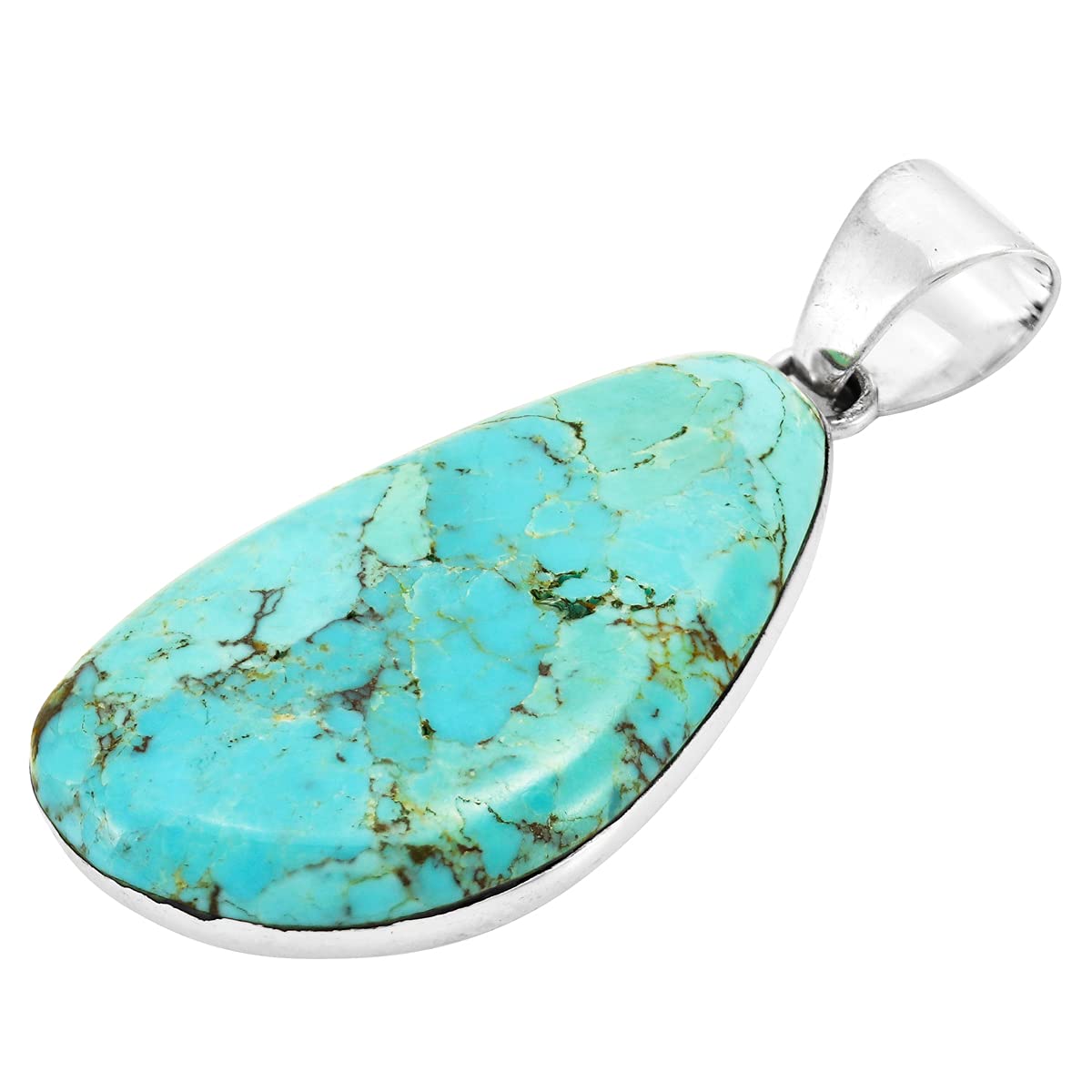 Turquoise Pendant Necklace 20" Sterling Silver 925 Genuine Gemstones (Turquoise)