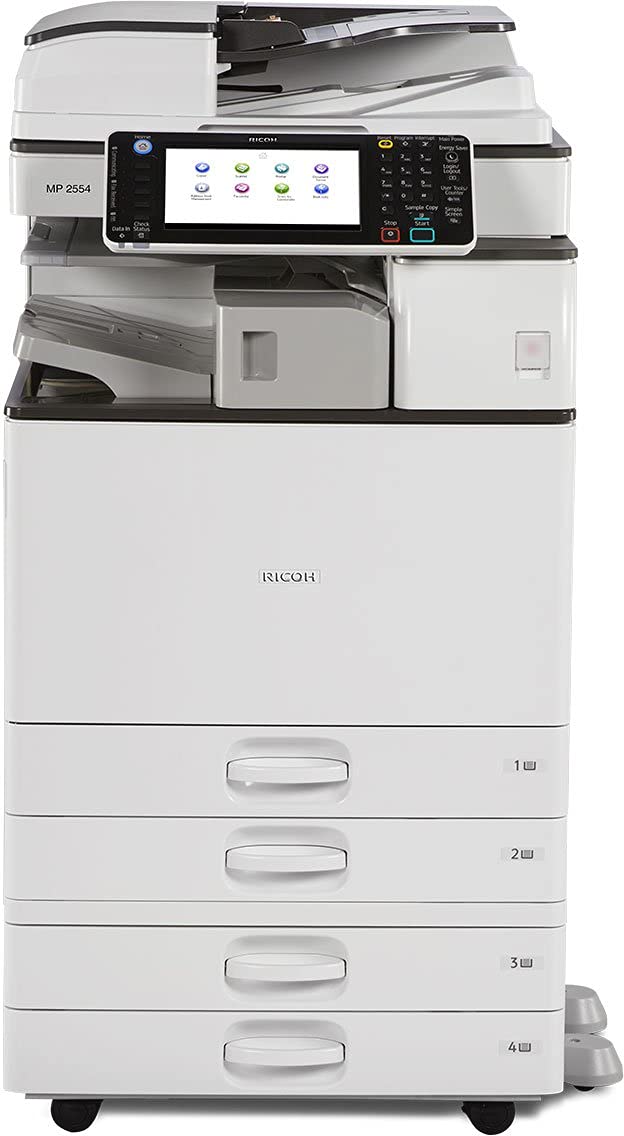 Ricoh Aficio MP 2555 Monochrome Laser Multifunction Copier - 25ppm, Copy, Fax, Print, Scan, Auto Duplex, Network, 1200 x 1200 dpi, 4 Trays, Stand, Pre-installed PostScript 3 Supplement (Renewed)