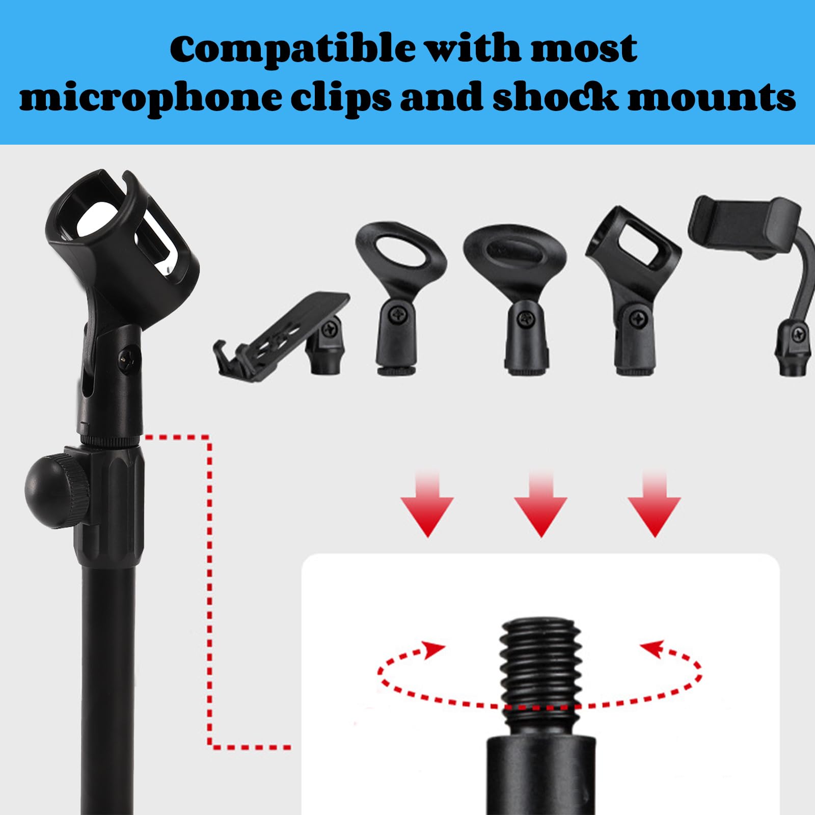 YOUEON 2 Pcs Microphone Stand Desktop, Adjustable Table Mic Stand with Mic Clip and 5/8" Male to 3/8" Female Screw Adapter, Heavy Base for Snowball, Spark & More