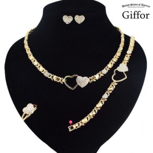 Giffor Jewelry Suit 14K Filled Gold Necklaces,Women Earrings With Bracelets Rings Necklaces Gifts